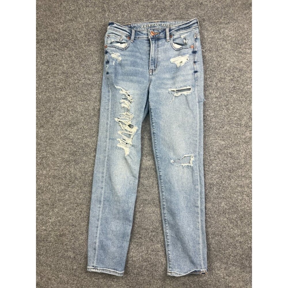 American Eagle Mom Jean Women's 00 Light Blue Distressed Stretch Denim